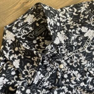 Cowgirl Hardware Womens Small Floral Rhinestone Pearl Snap Long Sleeve Shirt